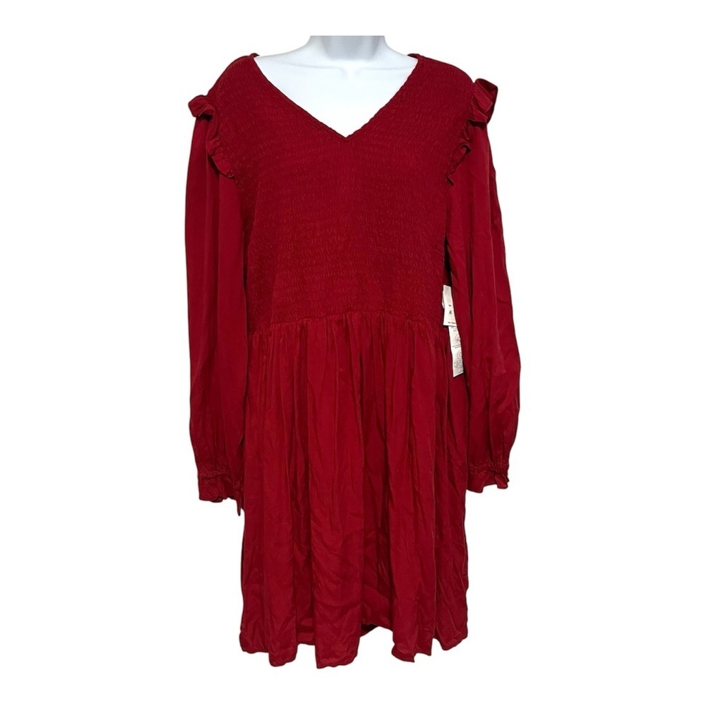 NWT beachlunchlounge Red Long Sleeve  Dress Ruffles Smocking Plus Size XXL